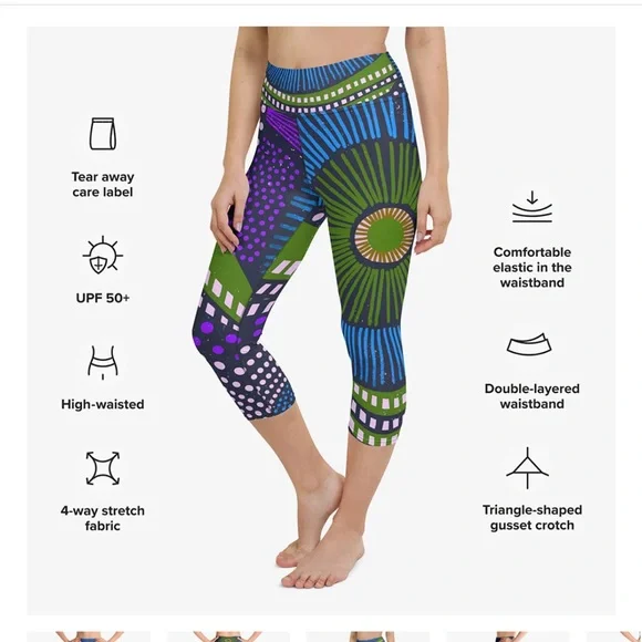 Loony legs sz L “Ethno Pop” blue green funky wild print fun Print Leggings EUC - Picture 1 of 8